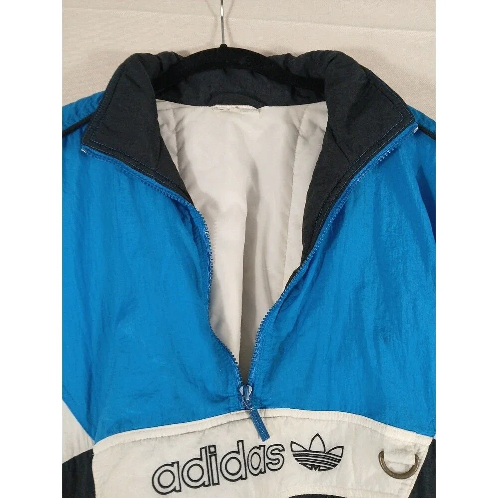 Vintage 90s Adidas Mens Medium Spell Out Pullover Hooded Puffer Anorak Jacket XL